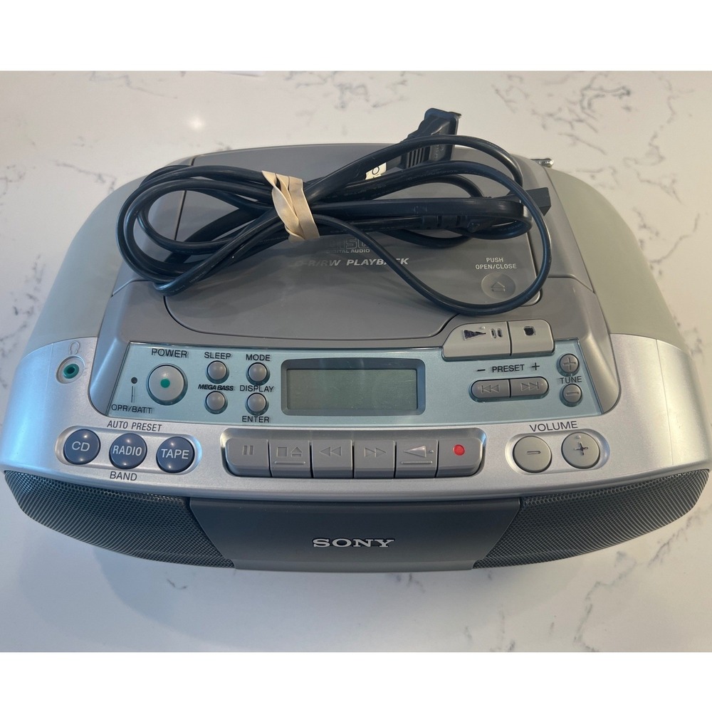 Sony CFD-S01 CD Cassette Boombox AM FM Radio CD-R/RW Mega Bass Tested Works
